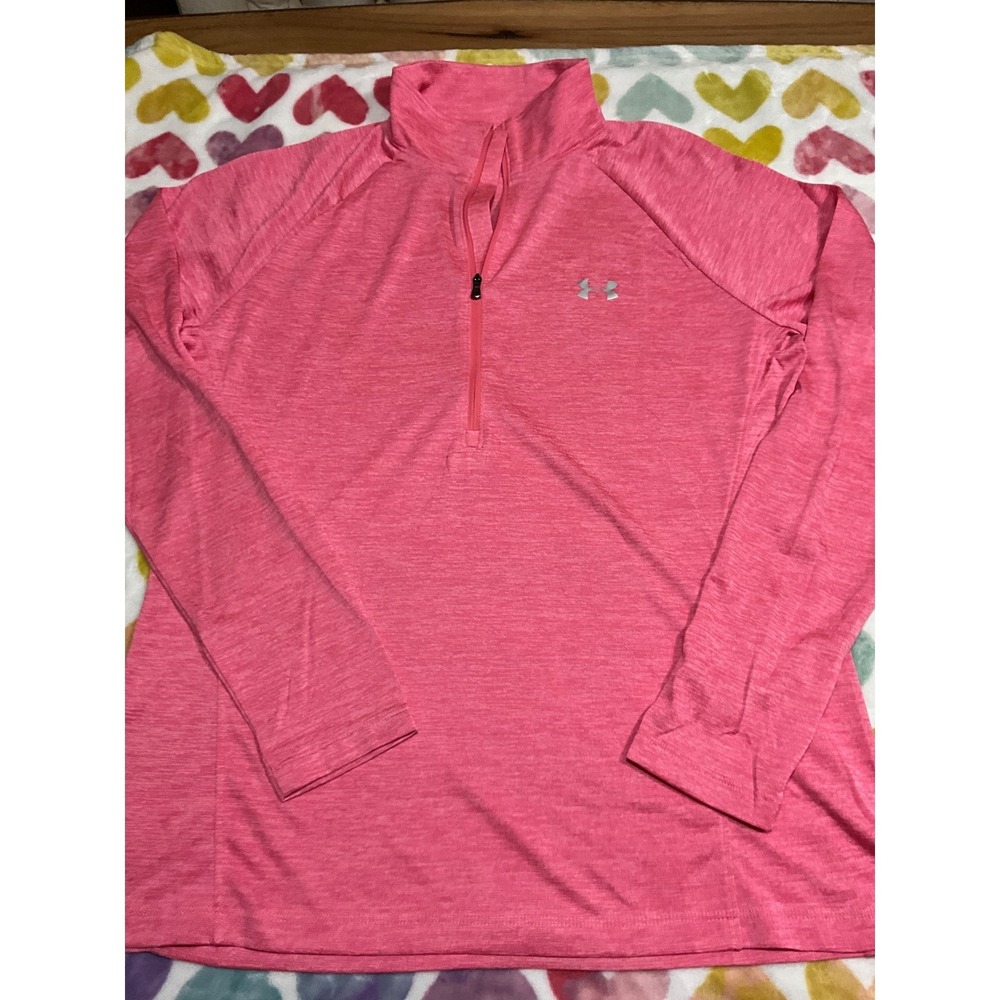Under Armour Women's Pink Heatgear Quarter Zip Long Sleeve Athletic Top Shirt